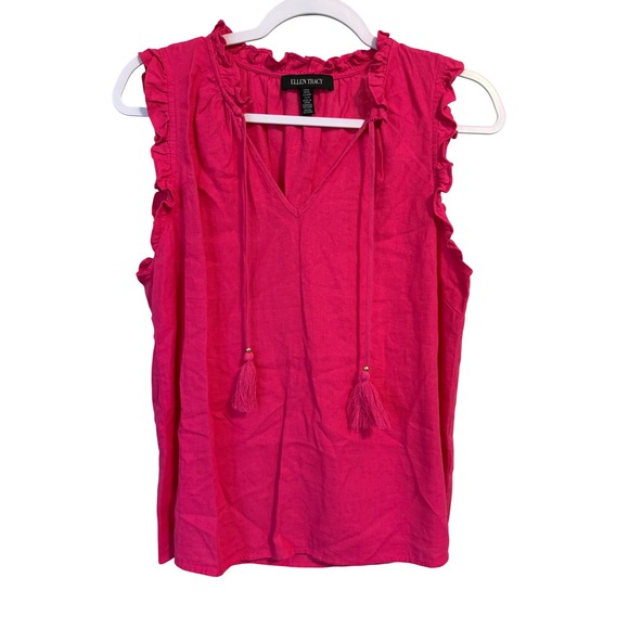 Ellen Tracy Sleeveless Ruffle Neck V Neck Pink Top Size M - Picture 1 of 6
